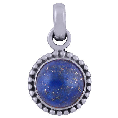 Classic Rawa Work Lapis Round Shape 925 Sterling Solid Silver Pendant - R101526-12