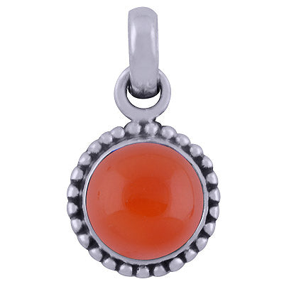 Classic Rawa Work Carnelian Round Shape 925 Sterling Solid Silver Pendant - R101526-18