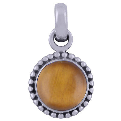 Classic Rawa Work Tiger's Eye Round Shape 925 Sterling Solid Silver Pendant - R101526-21