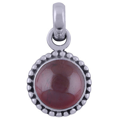 Classic Rawa Work Garnet Round Shape 925 Sterling Solid Silver Pendant - R101526-4