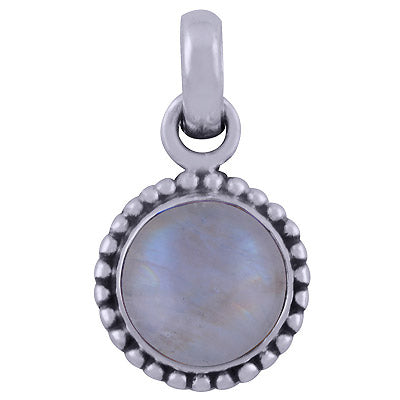Classic Rawa Work Rainbow Moonstone Round Shape 925 Sterling Solid Silver Pendant - R101526-9