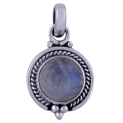 Handcrafted Rainbow Moonstone Round Shape 925 Sterling Solid Silver Pendant - R101527-10