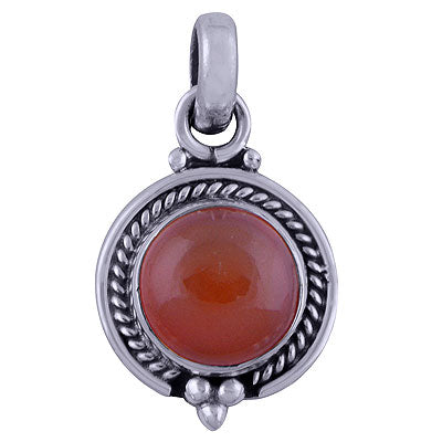 Handcrafted Carnelian Round Shape 925 Sterling Solid Silver Pendant - R101527-22