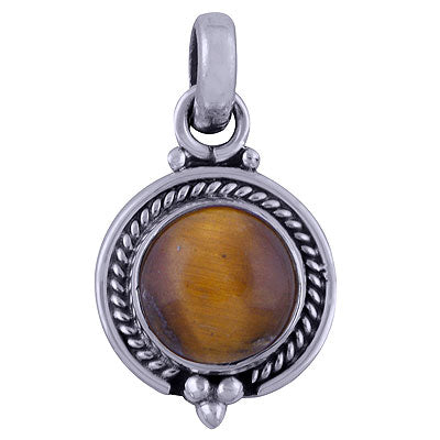 Handcrafted Tiger's Eye Round Shape 925 Sterling Solid Silver Pendant - R101527-24