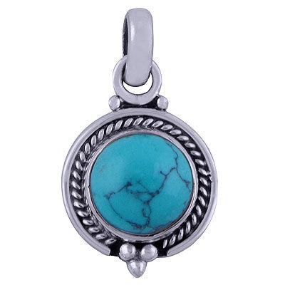 Handcrafted Turquoise Round Shape 925 Sterling Solid Silver Pendant - R101527-7