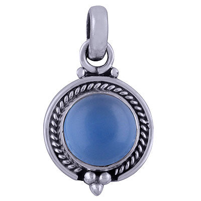 Handcrafted Blue Chalcedony Round Shape 925 Sterling Solid Silver Pendant - R101527-90