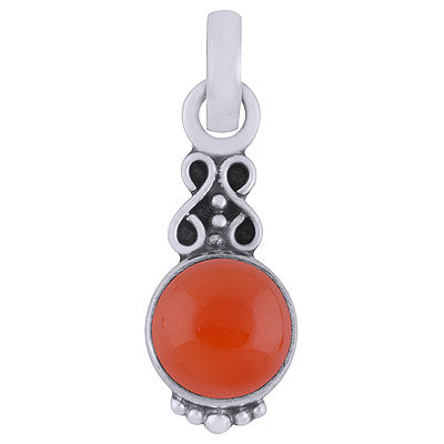 Beautiful Rawa Work Carnelian Round Shape 925 Sterling Solid Silver Pendant - R101528-57