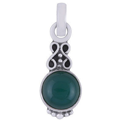 Beautiful Rawa Work Green Onyx Round Shape 925 Sterling Solid Silver Pendant - R101528-58