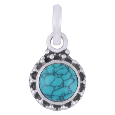 Gorgeous Rawa Work Around Turquoise Round Shape 925 Sterling Solid Silver Pendant - R101529-6