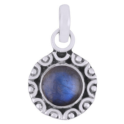 Elegant Rawa Work Labradorite Round Shape 925 Sterling Solid Silver Pendant - R101530-12