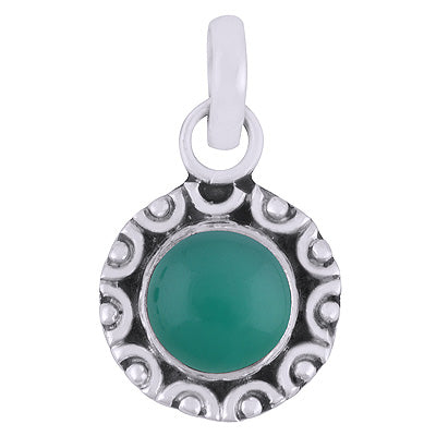 Elegant Rawa Work Green Onyx Round Shape 925 Sterling Solid Silver Pendant - R101530-19