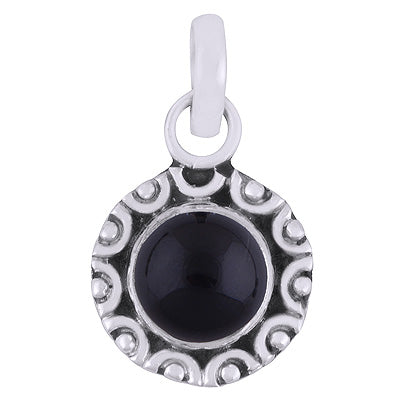 Elegant Rawa Work Black Onyx Round Shape 925 Sterling Solid Silver Pendant - R101530-27