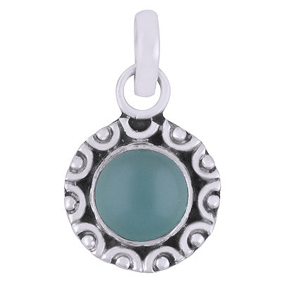 Elegant Rawa Work Aqua Chalcedony Round Shape 925 Sterling Solid Silver Pendant - R101530-34