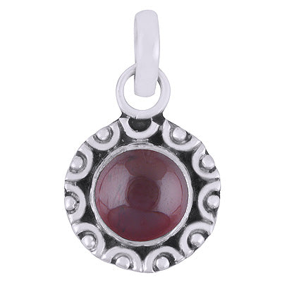 Elegant Rawa Work Garnet Round Shape 925 Sterling Solid Silver Pendant - R101530-4