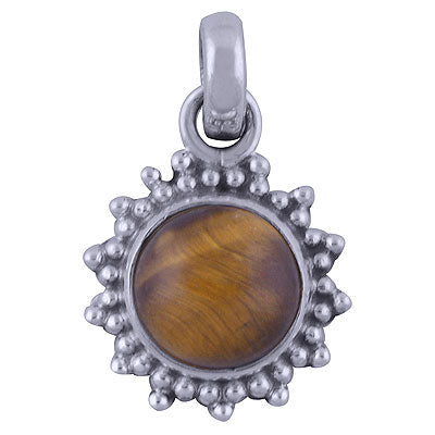 Gorgeous Rawa Work Around Tiger's Eye Round Shape 925 Sterling Solid Silver Pendant - R101532-20
