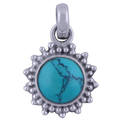 Gorgeous Rawa Work Around Turquoise Round Shape 925 Sterling Solid Silver Pendant - R101532-3
