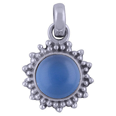 Gorgeous Rawa Work Around Blue Chalcedony Round Shape 925 Sterling Solid Silver Pendant - R101532-33