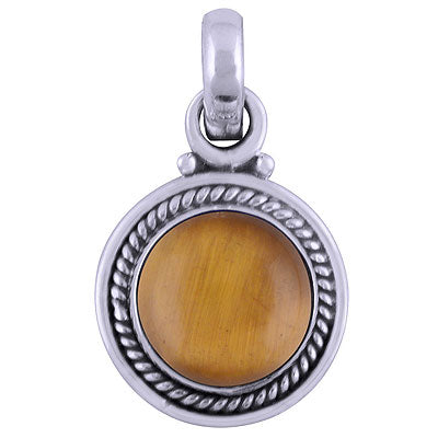 Gorgeous Twisted Wire & Rawa Work Around Tiger's Eye Round Shape 925 Sterling Solid Silver Pendant - R101535-21