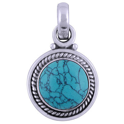 Gorgeous Twisted Wire & Rawa Work Around Turquoise Round Shape 925 Sterling Solid Silver Pendant - R101535-7