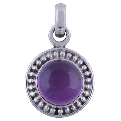 Beautifully Handcrafted Rawa Work Around Amethyst Round Shape 925 Sterling Solid Silver Pendant - R101536-1