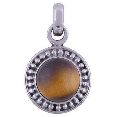 Beautifully Handcrafted Rawa Work Around Tiger's Eye Round Shape 925 Sterling Solid Silver Pendant - R101536-19