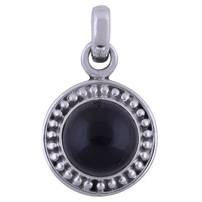 Beautifully Handcrafted Rawa Work Around Black Onyx Round Shape 925 Sterling Solid Silver Pendant - R101536-21