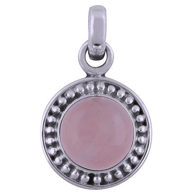 Beautifully Handcrafted Rawa Work Around Rose Quartz Round Shape 925 Sterling Solid Silver Pendant - R101536-83