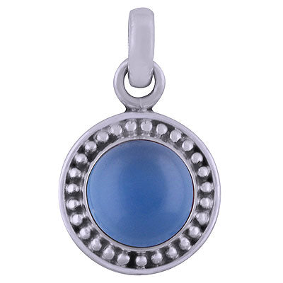 Beautifully Handcrafted Rawa Work Around Blue Chalcedony Round Shape 925 Sterling Solid Silver Pendant - R101536-86