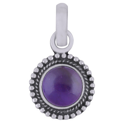 Stunning Rawa Work Around Amethyst Round Shape 925 Sterling Solid Silver Pendant - R101537-51