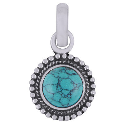 Stunning Rawa Work Around Turquoise Round Shape 925 Sterling Solid Silver Pendant - R101537-53