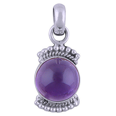 Alluring Rawa Work Around Amethyst Round Shape 925 Sterling Solid Silver Pendant - R101538-1