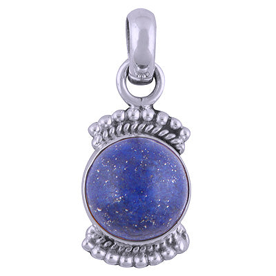 Alluring Rawa Work Around Lapis Round Shape 925 Sterling Solid Silver Pendant - R101538-13