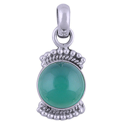 Alluring Rawa Work Around Green Onyx Round Shape 925 Sterling Solid Silver Pendant - R101538-16