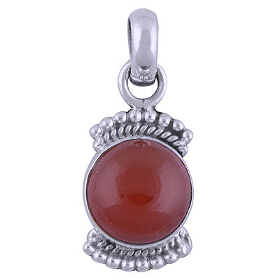 Alluring Rawa Work Around Carnelian Round Shape 925 Sterling Solid Silver Pendant - R101538-18