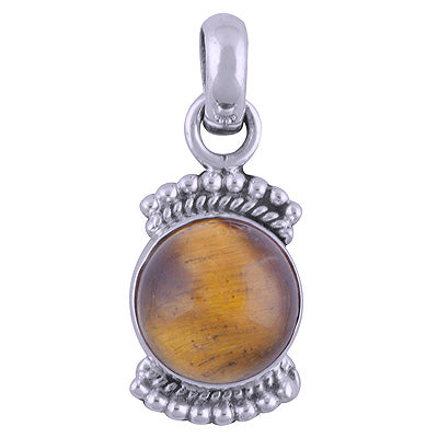 Alluring Rawa Work Around Tiger's Eye Round Shape 925 Sterling Solid Silver Pendant - R101538-21