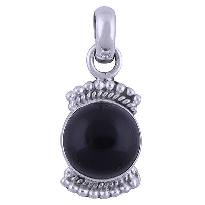 Alluring Rawa Work Around Black Onyx Round Shape 925 Sterling Solid Silver Pendant - R101538-23
