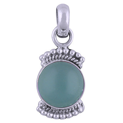 Alluring Rawa Work Around Aqua Chalcedony Round Shape 925 Sterling Solid Silver Pendant - R101538-29