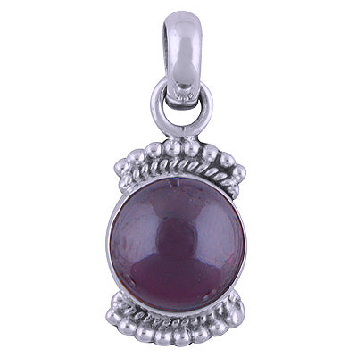 Alluring Rawa Work Around Garnet Round Shape 925 Sterling Solid Silver Pendant - R101538-4