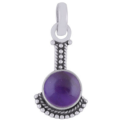 Alluring Oxidised Handcrafted Work Around Amethyst Round Shape 925 Sterling Solid Silver Pendant - R101539-51