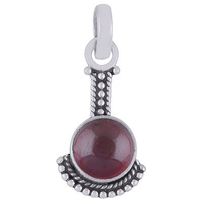 Alluring Oxidised Handcrafted Work Around Garnet Round Shape 925 Sterling Solid Silver Pendant - R101539-52