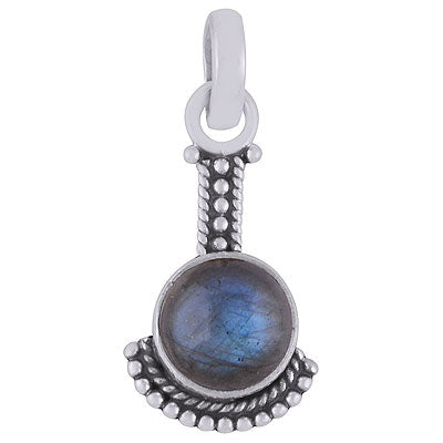 Alluring Oxidised Handcrafted Work Around Labradorite Round Shape 925 Sterling Solid Silver Pendant - R101539-55