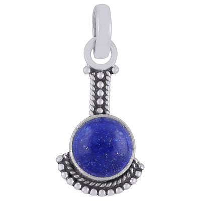 Alluring Oxidised Handcrafted Work Around Lapis Round Shape 925 Sterling Solid Silver Pendant - R101539-56