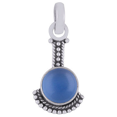 Alluring Oxidised Handcrafted Work Around Blue Chalcedony Round Shape 925 Sterling Solid Silver Pendant - R101539-60