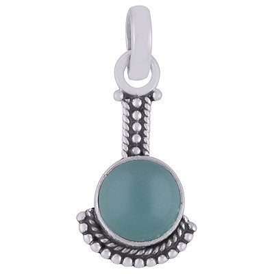 Alluring Oxidised Handcrafted Work Around Aqua Chalcedony Round Shape 925 Sterling Solid Silver Pendant - R101539-61