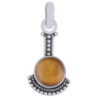 Alluring Oxidised Handcrafted Work Around Tiger's Eye Round Shape 925 Sterling Solid Silver Pendant - R101539-62