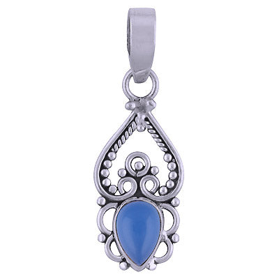 Gorgeous Wire & Rawa Work Around Blue Chalcedony Pear Shape 925 Sterling Solid Silver Pendant - R101541-135