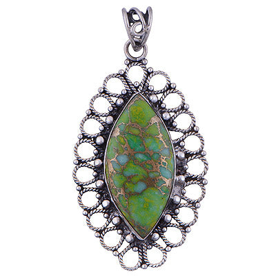 Green Copper Turquoise 925 Sterling Silver Pendant - R101558-2