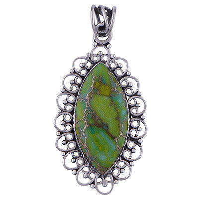 Green Copper Turquoise 925 Sterling Silver Pendant - R101560-1