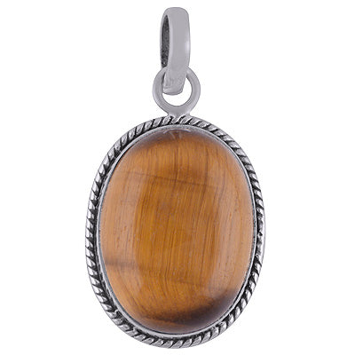 Authentic Wire Work Around Tiger's Eye Oval Shape 925 Sterling Solid Silver Pendant - R101574-86