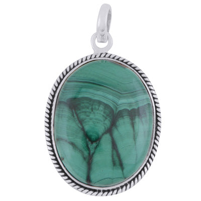 Authentic Wire Work Around Malachite Oval Shape 925 Sterling Solid Silver Pendant - R101574-91